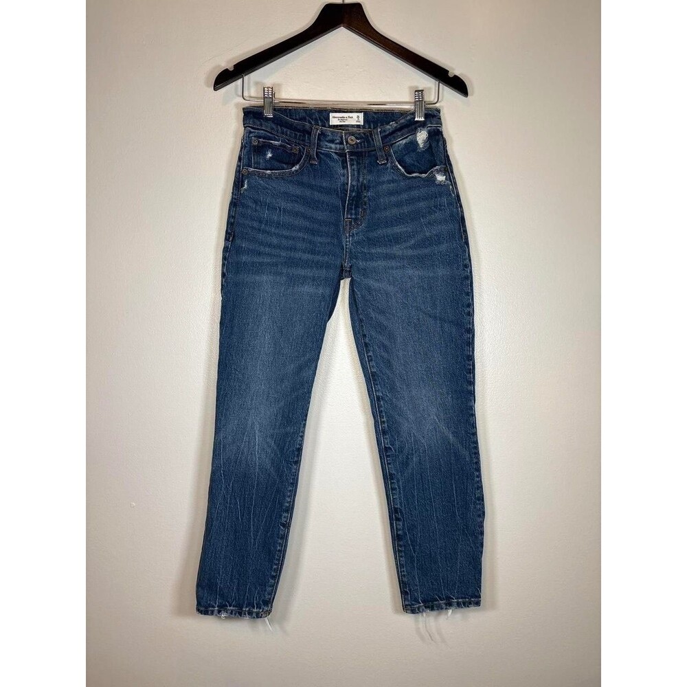 Abercrombie & Fitch Boyfriend Mid Rise Dark Blue Distressed Jeans Size 26